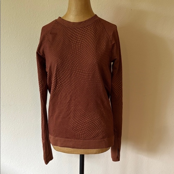 Lululemon sz 8 Rest Less Pullover Grid Warp Date Brown/Desert Sun long sleeve - Picture 3 of 7